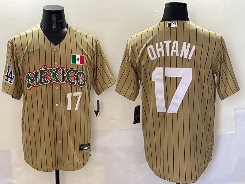 Men Los Angeles Dodgers #17 Ohtani Brown Stripe Mexico Joint Name 2025 Nike MLB Jersey style 46